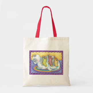 Cute Christmas Cat Sleeping with Mice in Stockings Tote Bag