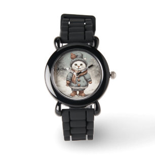 Cute Christmas Cat Snowman Watercolor Whimsical  Watch