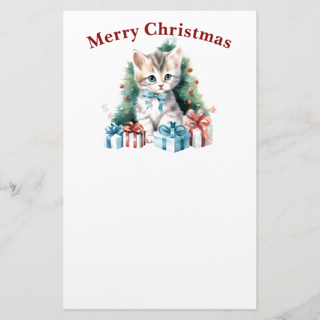 Cute Christmas Cat Stationery (Front)