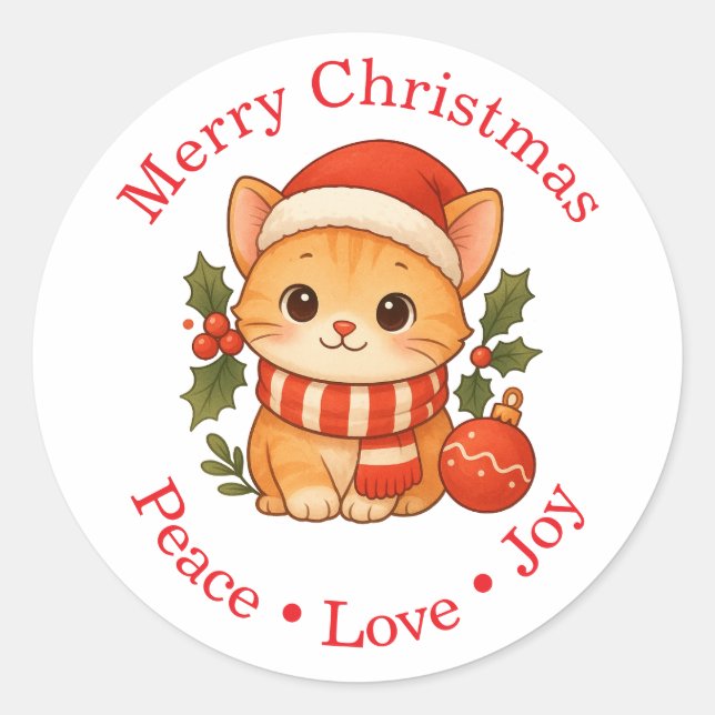 Cute Christmas Cat Sticker (Front)