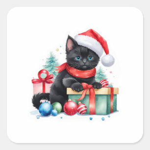 Cute Christmas Cat Sticker – Kitty with Presents 