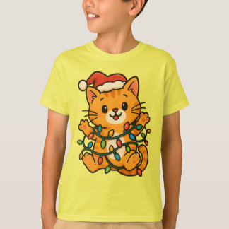 Cute Christmas Cat T-Shirt for Kids