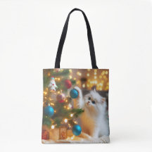 Cute Christmas Cat Tote Bag