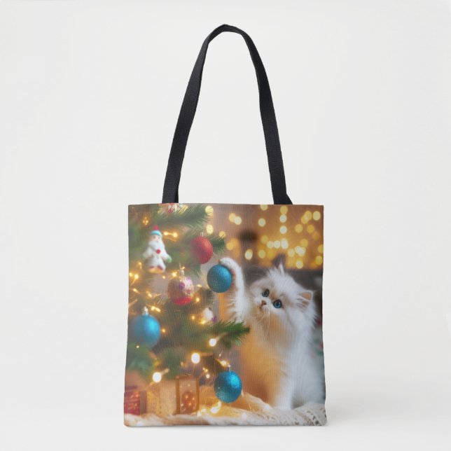 Cute Christmas Cat Tote Bag (Front)