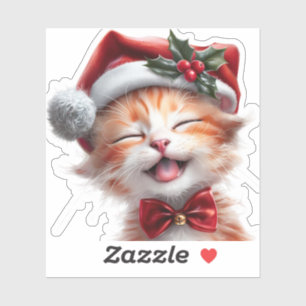 Cute Christmas Cat with Santa Hat and Bow Tie