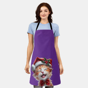 Cute Christmas Cat with Santa Hat and Bow Tie Apron