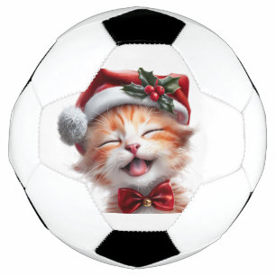 Cute Christmas Cat with Santa Hat and Bow Tie Football