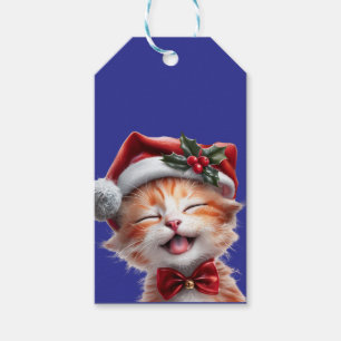 Cute Christmas Cat with Santa Hat and Bow Tie Gift Tags