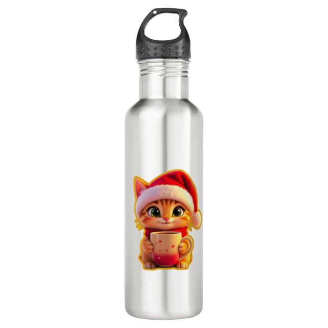**Cute Christmas Cat with Santa Hat – Funny Holida 710 Ml Water Bottle (Front)