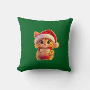 **Cute Christmas Cat with Santa Hat – Funny Holida Cushion