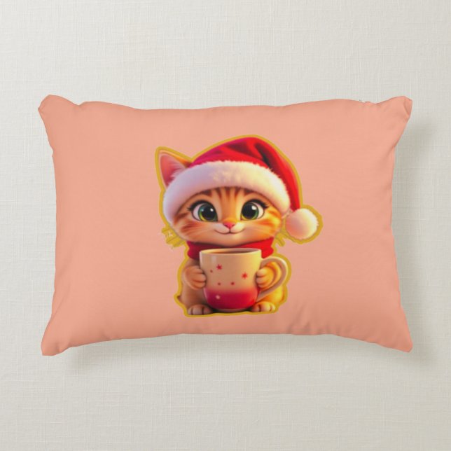 **Cute Christmas Cat with Santa Hat – Funny Holida Decorative Cushion (Front)