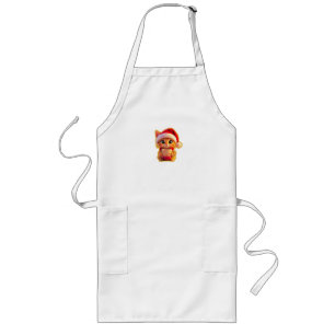 **Cute Christmas Cat with Santa Hat – Funny Holida Long Apron