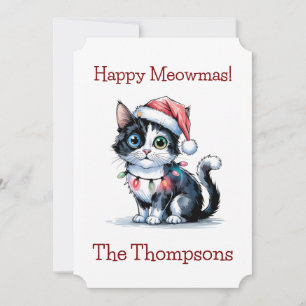 Cute Christmas Cat Wrapped In Lights Holiday Card