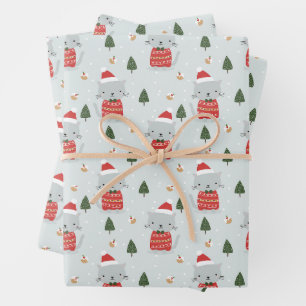 Cute Christmas Cat Wrapping Paper Sheet