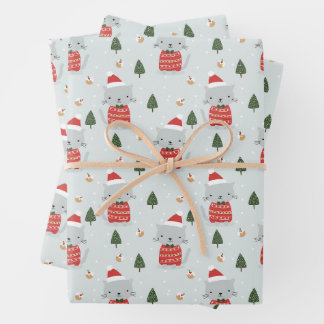 Cute Christmas Cat Wrapping Paper Sheet