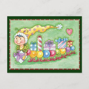 Cute Christmas Caterpillar Train with Presents Holiday Postcard