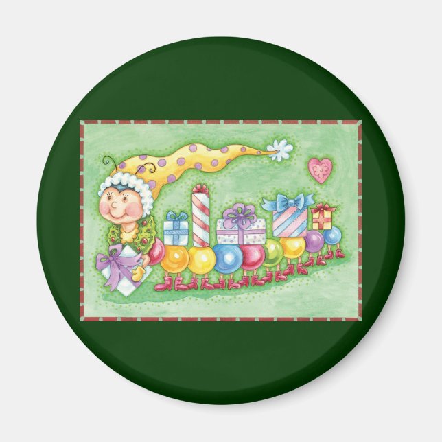 Cute Christmas Caterpillar Train with Presents Magnet (Front)