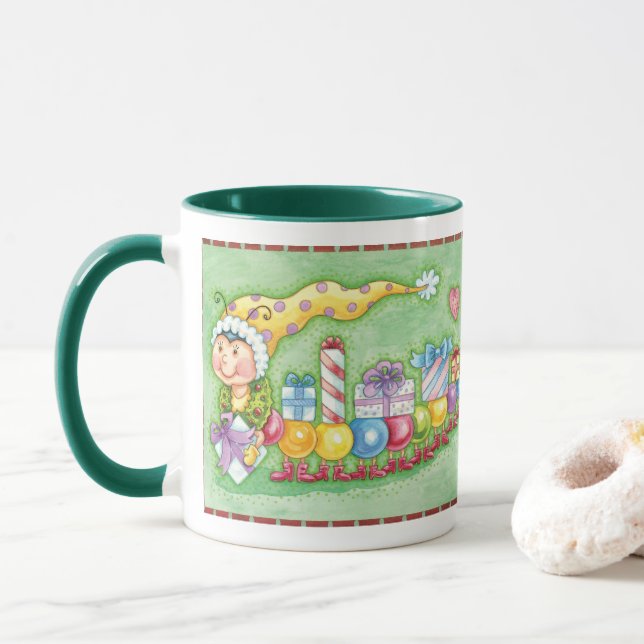 Cute Christmas Caterpillar Train with Presents Mug (With Donut)