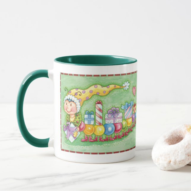Cute Christmas Caterpillar Train with Presents Mug (With Donut)