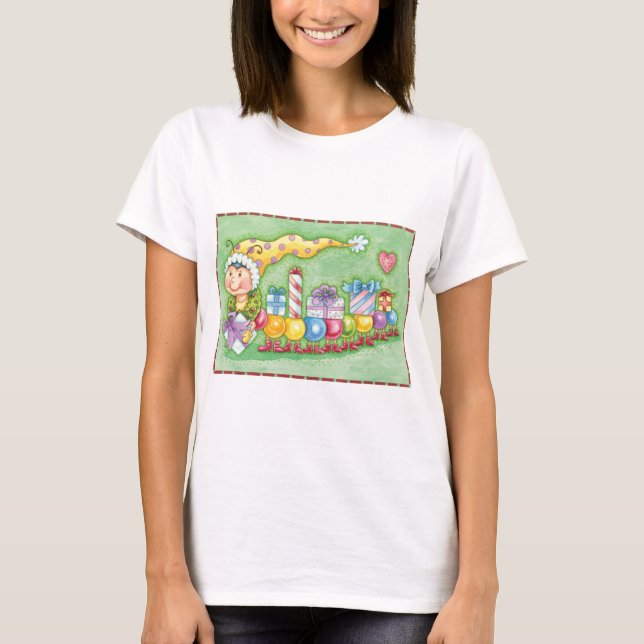 Cute Christmas Caterpillar Train with Presents T-Shirt (Front)