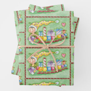 Cute Christmas Caterpillar Train with Presents Wrapping Paper Sheet
