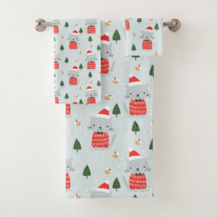 Cute Christmas Cats Bath Towel Set