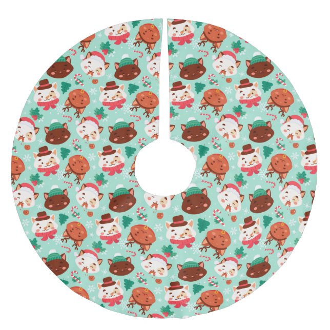 Cute Christmas Cats Brushed Polyester Tree Skirt (Front)