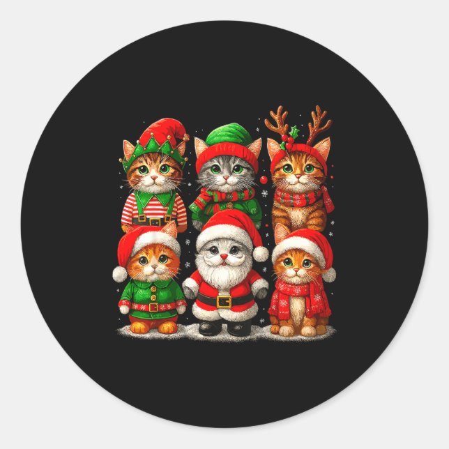 Cute Christmas Cats  Classic Round Sticker (Front)