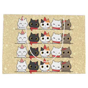 Cute Christmas Cats Faces Meowy Christmas  Large Gift Bag