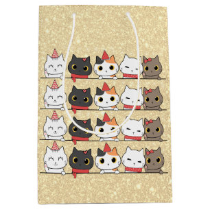 Cute Christmas Cats Faces Meowy Christmas Medium Gift Bag