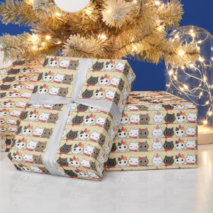 Cute Christmas Cats Faces Meowy Christmas  Wrapping Paper