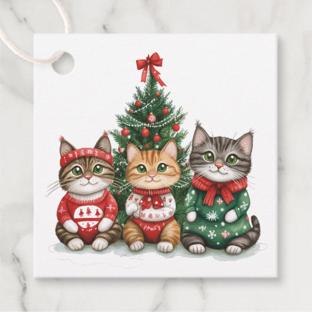 Cute Christmas Cats Favour Tags (Front)