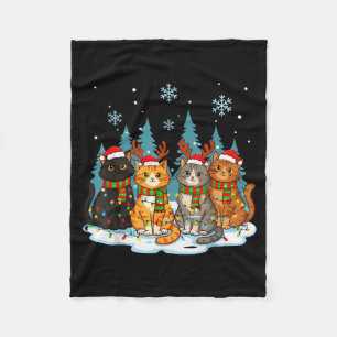 Cute Christmas Cats Funny Holiday Kitten Lights Sa Fleece Blanket