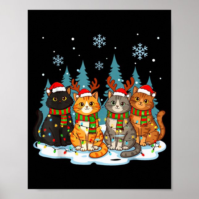Cute Christmas Cats Funny Holiday Kitten Lights Sa Poster (Front)