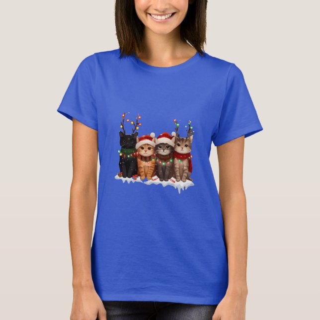 Cute Christmas Cats Illustration – Festive Kittens T-Shirt (Front)