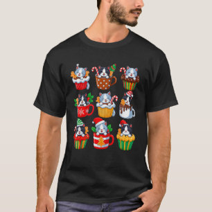 Cute Christmas Cats in Coffee Cups Kitten Santa Ca T-Shirt