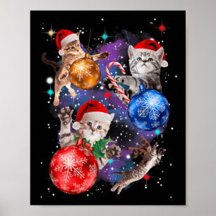 Cute Christmas Cats In Space Ornaments Graphic Poster