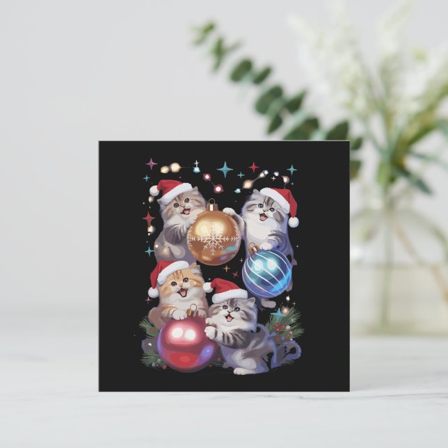 Cute Christmas Cats In Space Ornaments  Holiday Card (Standing Front)