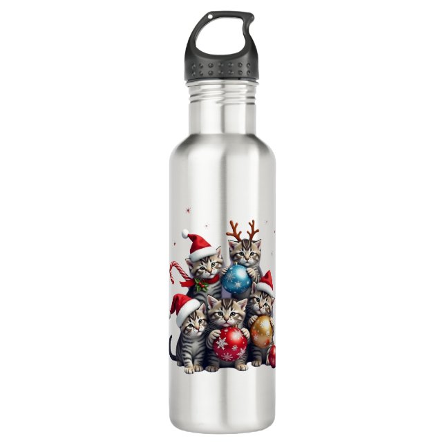 Cute Christmas Cats In Space Ornaments T-Shirt 710 Ml Water Bottle (Front)