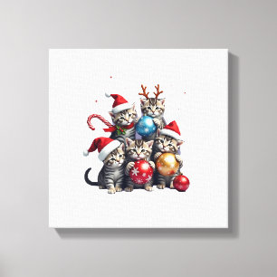 Cute Christmas Cats In Space Ornaments T-Shirt Canvas Print