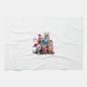 Cute Christmas Cats In Space Ornaments T-Shirt Tea Towel