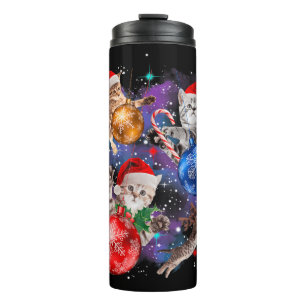 Cute Christmas Cats In Space Ornaments Thermal Tumbler