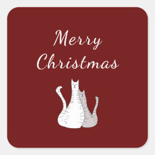 Cute Christmas Cats Kitties Red  Square Sticker