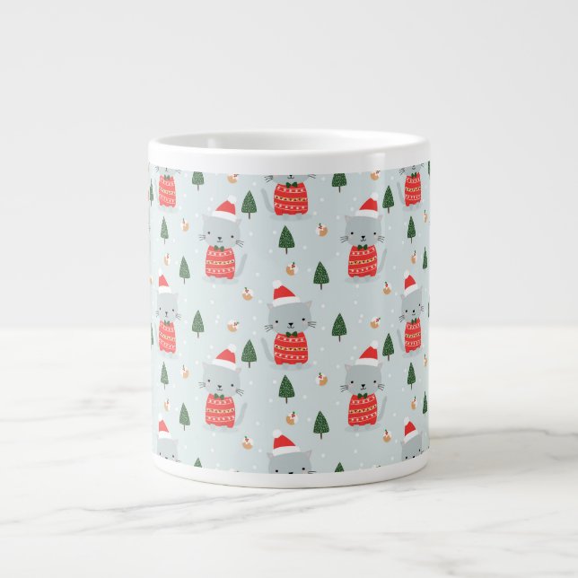 Cute Christmas Cats Large Coffee Mug (Front)