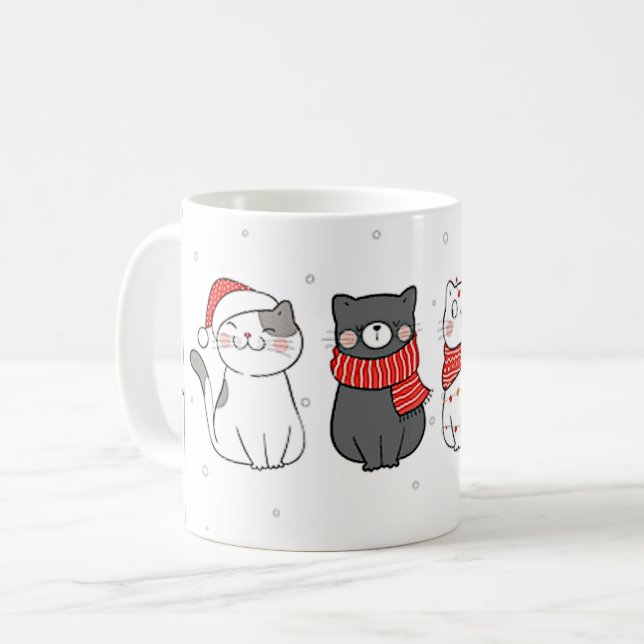 Cute Christmas Cats Meowy Catmas Festive Felines Coffee Mug (Front Left)