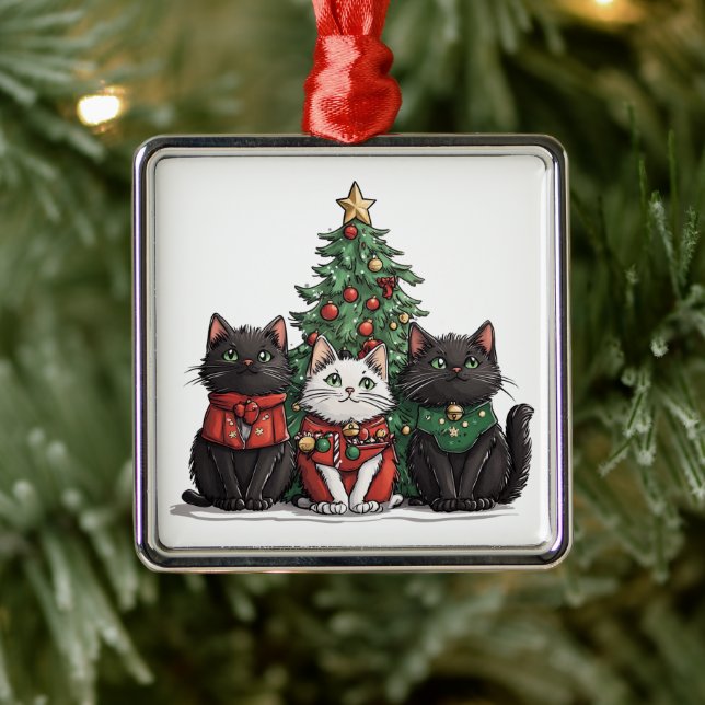 Cute Christmas Cats Metal Tree Decoration (Tree)