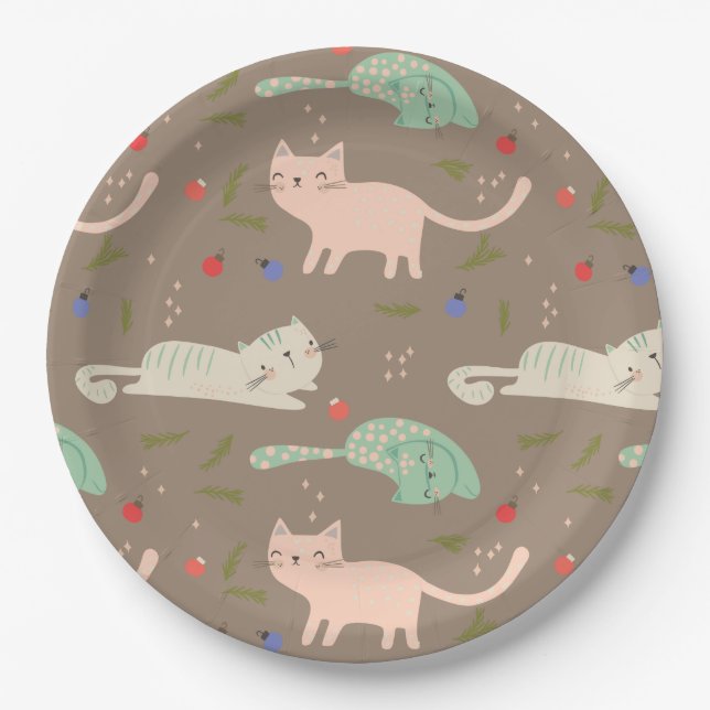 Cute Christmas Cats Paper Plate (Front)