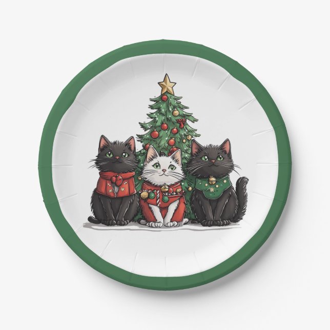 Cute Christmas Cats Paper Plate (Front)