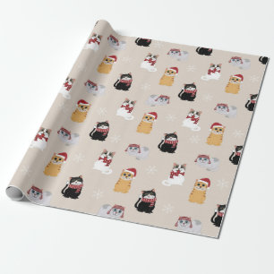 Cute Christmas Cats Pattern Wrapping Paper