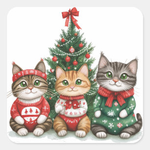 Cute Christmas Cats Square Sticker
